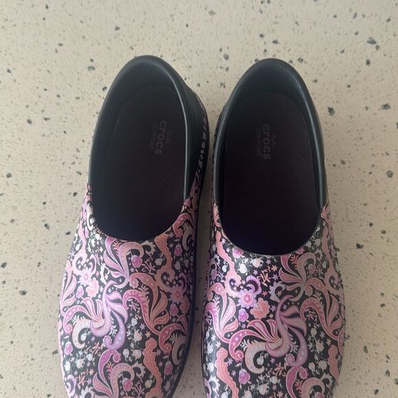 CROCS Dual Comfort NERIA PRO ll Black Paisley Floral Clogs Slip On Shoes Size 11 - Picture 10 of 12